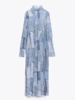 NWT Zara Tulle Denim Patchwork Midi Maxi Dress